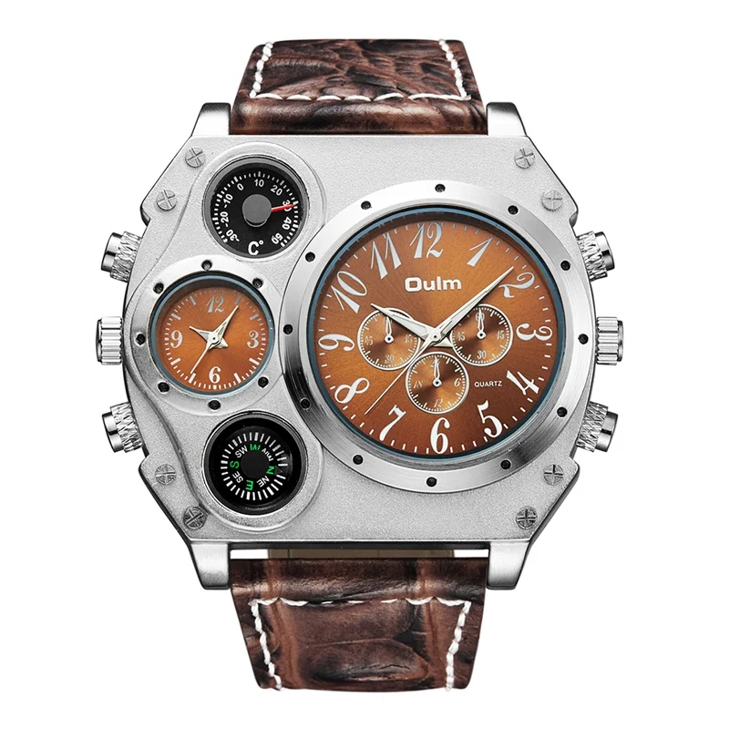 

Oulm Unique Designer Brand Male Sports Watch Multiple Time Zone Quartz Watches Big Face Casual Wristwatch Mens Military Watch