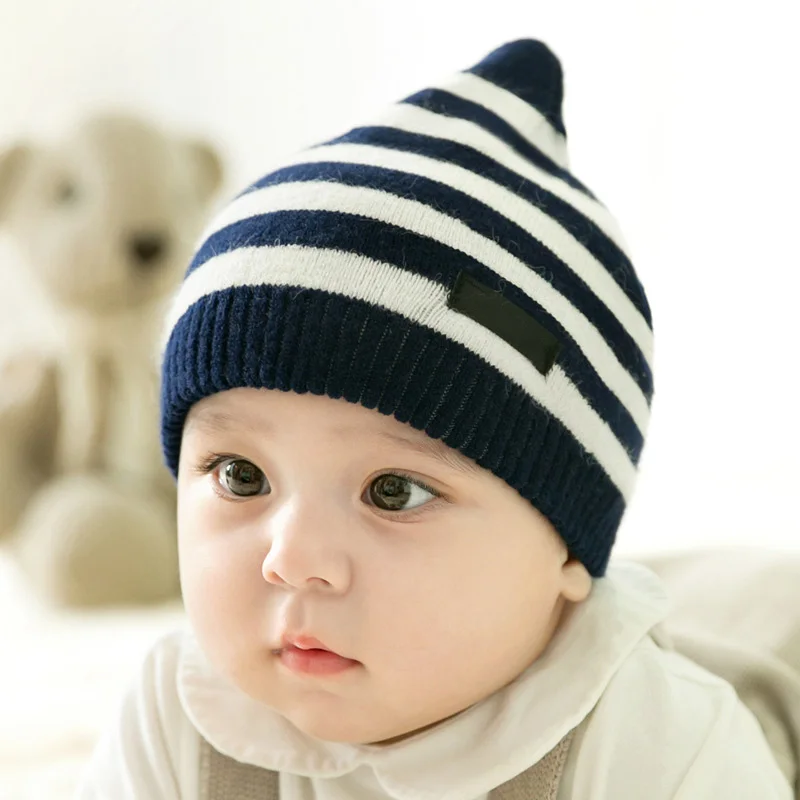 2018 New Baby Hat Cute Striped Warm Baby Boy Winter Hats Newborn Beanie Kids Children Cap