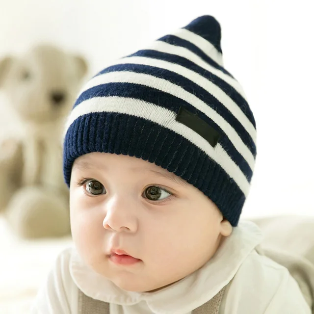 2018 New Baby Hat Cute Striped Warm Baby Boy Winter Hats Newborn Beanie