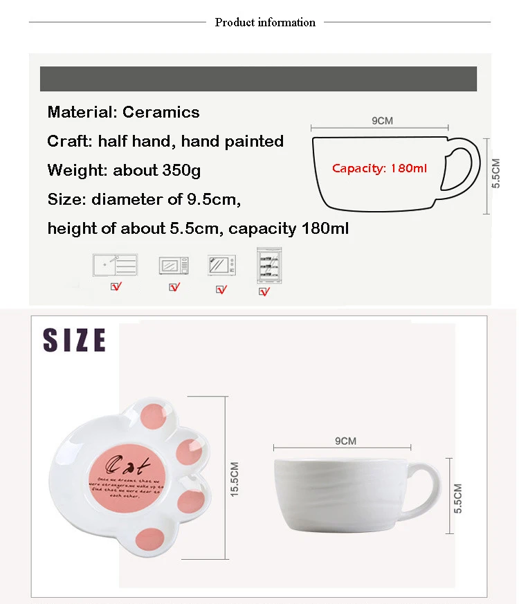 Cartoon Cute Cat Mug Cup Set Creative Milk Tea Drink Breakfast Ceramic Cups Plates Coffee Animal Cup Heat-resistant Lovely Gift (1)