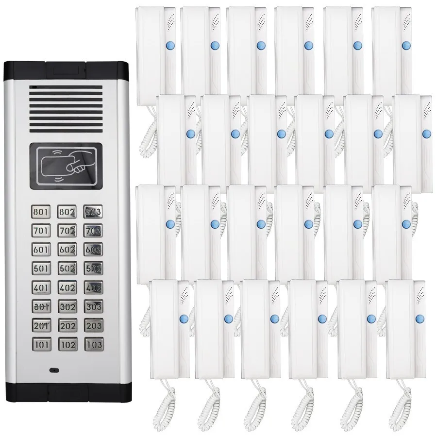JERUAN Building Security Direct Press Key Audio Door Phone for 24 Apartments 2-wired Audio Intercom System Support RFID Unlock JERUAN Building Security Direct Press Key Audio Door Phone for 24 Apartments 2-wired Audio Intercom System Support RFID Unlock