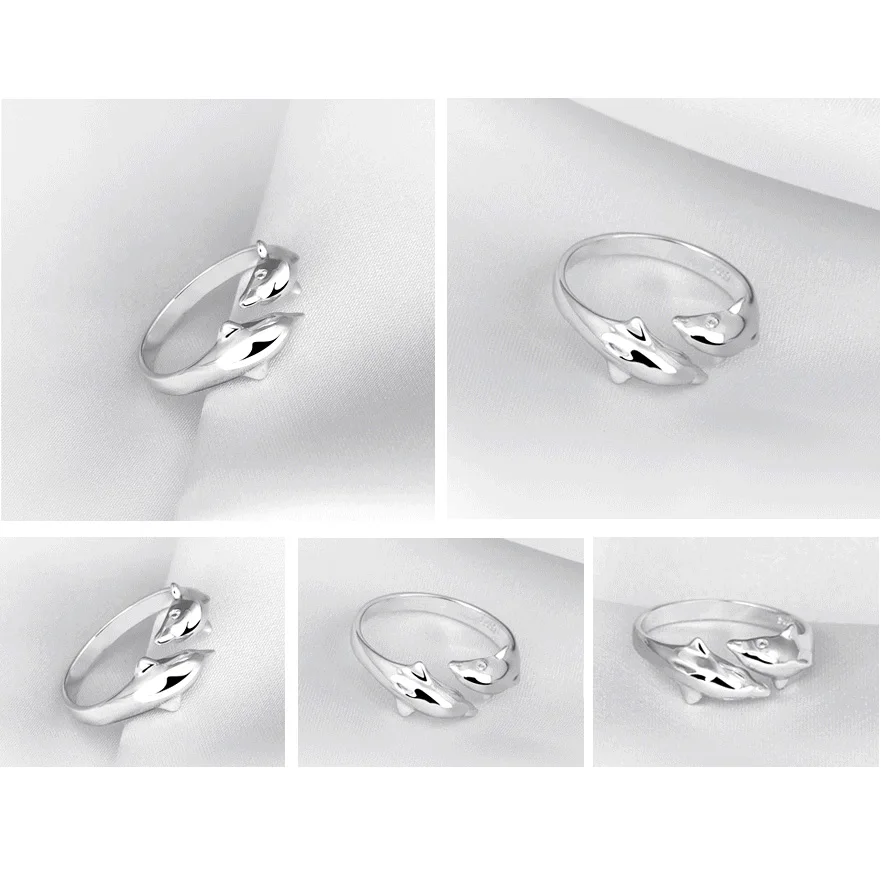 Прекрасный двойной Дельфин Незамкнутое регулируемое кольцо для свадебной вечеринки Ювелирные изделия Подарки для женщин CX17 - Цвет основного камня: as show