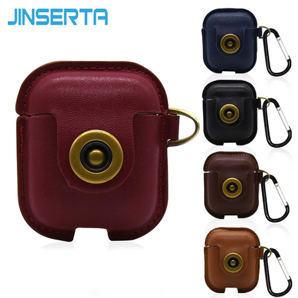 

JINSERTA Earphone Case For Apple Airpods Leather Storage Bag with Buttons headphone Cases Earphone accessories Protective Cover