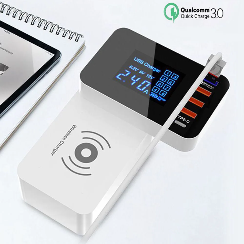 ЖК-дисплей QI Беспроводное зарядное устройство Quick Charge QC 3,0 Smart usb type C адаптер питания для быстрой зарядки для iPhone samsung UK US EU