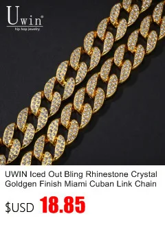 UWIN Iced Out Bling rhinestone crystal Goldgen финиш Майями кубинская звеньевая цепь Мужская хип-хоп ожерелье ювелирные изделия 20,24, 30, 36 дюймов