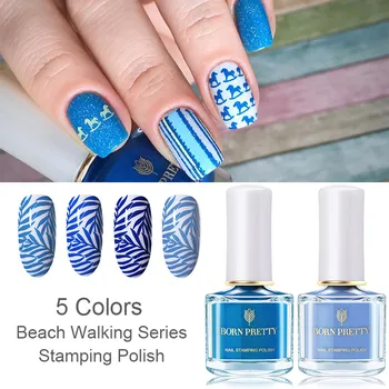 

BORN PRETTY 6ml Stamping Polish varnish Light Blue Series Nail Art Plate Print Polish Beach Walking Stamping Series Nail Polish
