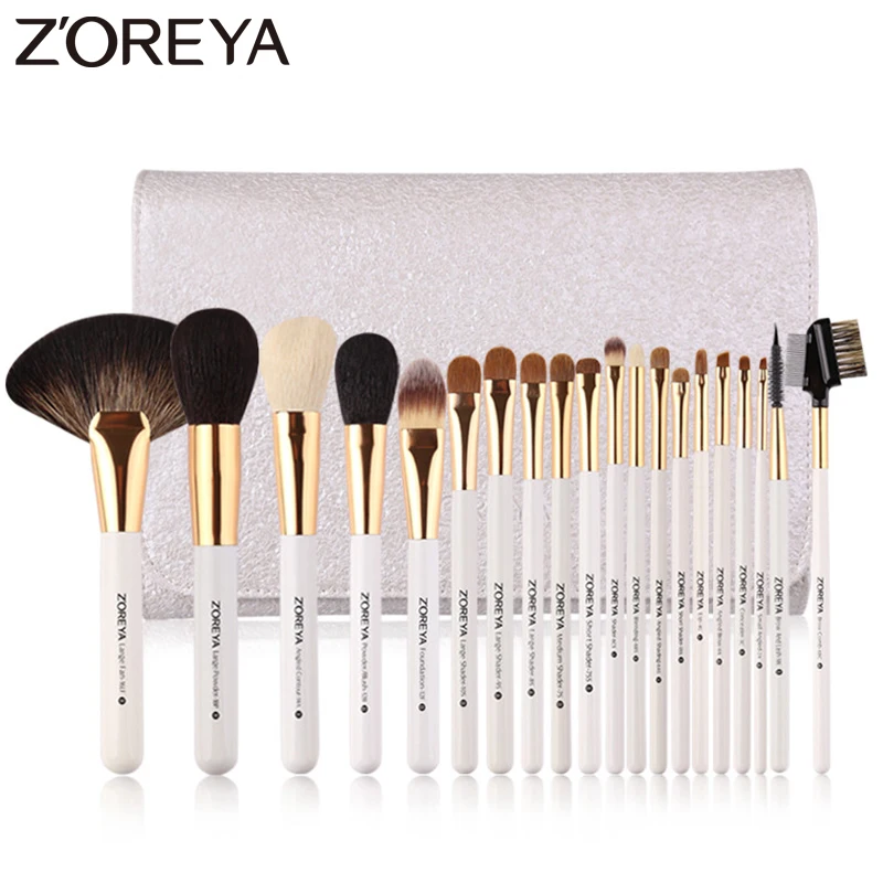 

Zoreya Natural 20pcs Luxury Makeup Brushes Sets Wool Animal Hair Ostrich Cosmetic Blusher Brush Professional Fan Tool Beauty Pro
