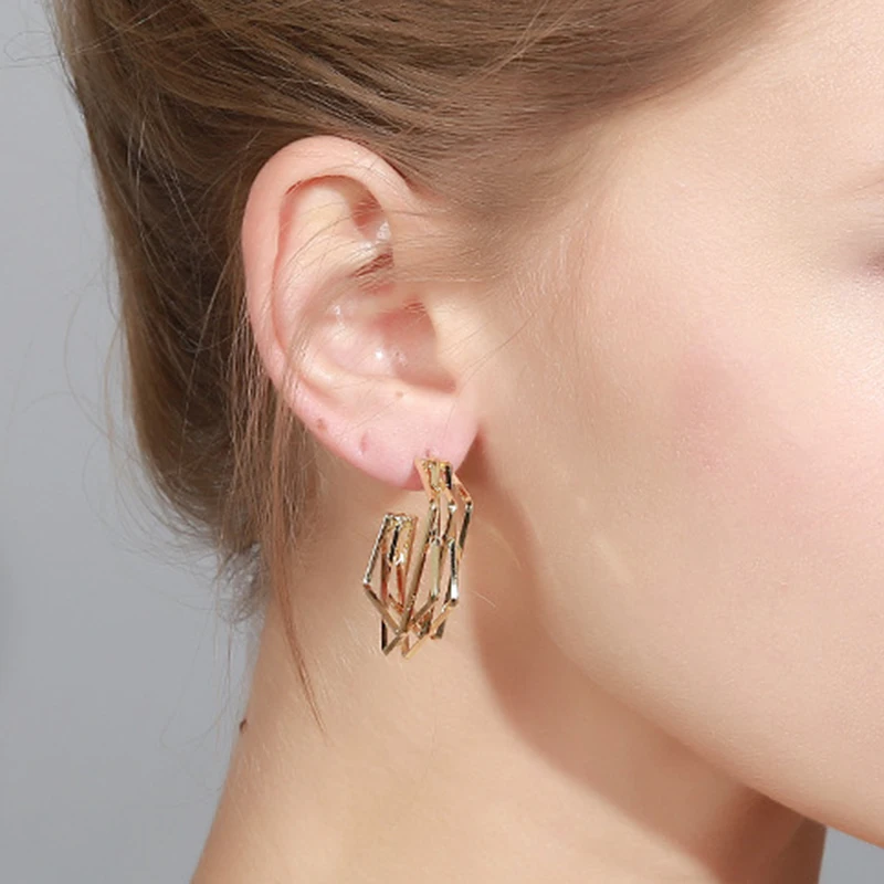 

AENSOA New Gold Alloy Hoop Earrings For Women Statement Multi-layer Geometric Earrings Personality Earrings Fashion Jewelry 2018