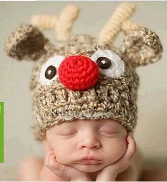 

2016 Christmas Baby Beanie Crochet Hat,Rabbit Baby Winter Cap Newborn Props,Infant Knitted Santa Hat Handmade Cap