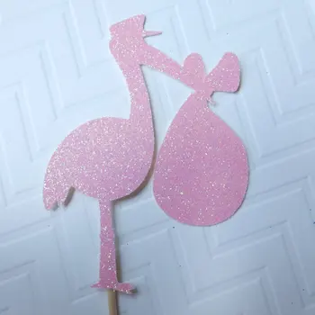 

custom color glitter Stork Cupcake Toppers baby showerParty Supplies- Birthday Party Decor food picks cake decorations