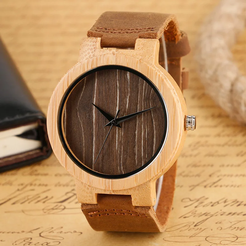 

2017 Mens Watches Luxury Wooden Clock Creative Nature Bamboo Watches Genuine Leather Band Wristwatch Fashion Casual Montre Homme