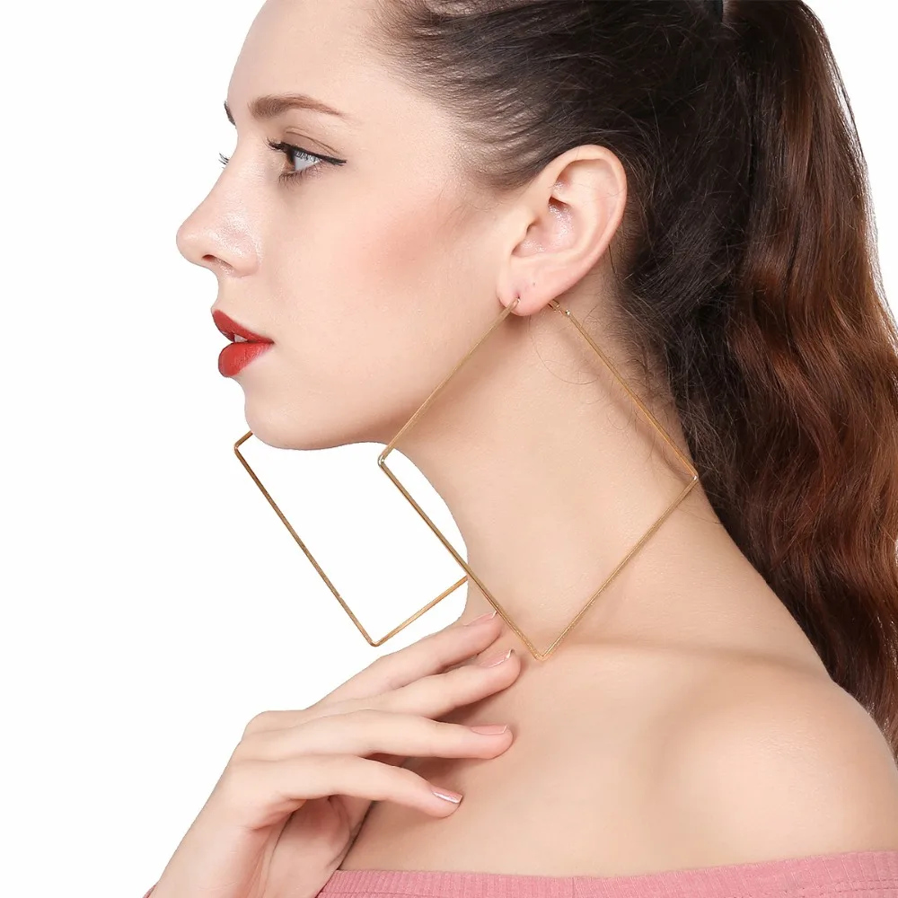 

Hot Punk Style Big Metal Square Hoop Earrings For Women 2018 Fashion Jewelry Pendientes Boho Geometric Simple Earrings