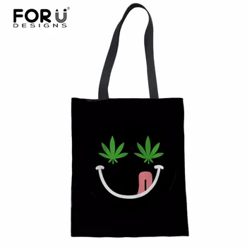 

FORUDESIGNS Flowers Printed Shoulder Bag Women Casual Cartoon Leave Design Canvas Tote Handbag Female Summer Beach Bag Girls