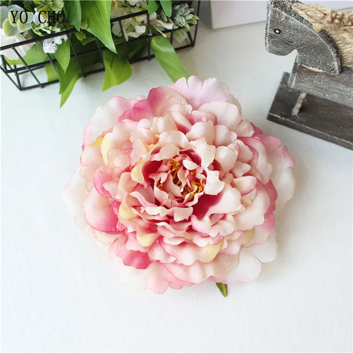 Artificial Peony Flower Head Silk Rose Wedding Wreaths White Pink Blue Fake Flowers Big Flower Heads (4)_