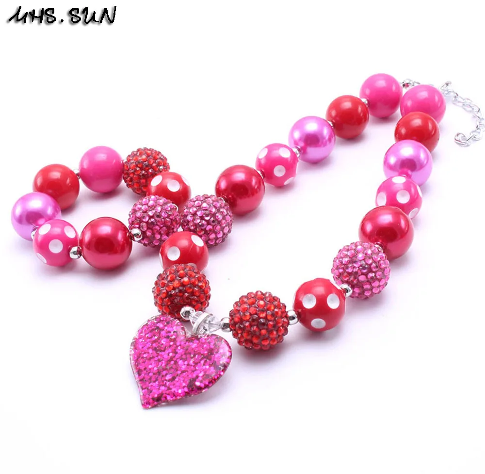 MHS.SUN Love Heart короткое ожерелье для детей & Набор браслетов Bubblegum Bead Baby Girl набор