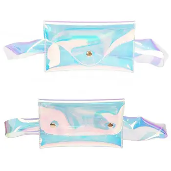 

2019 new Women Fanny Hip Pack Transparent Belt Waist Bag Holographic Phone Pouch