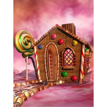 

Pink Candy Land Backdrop Vinyl Printed Chocolate Sugar Road Lollipop Dessert House Baby Kids Birthday Party Photo Background