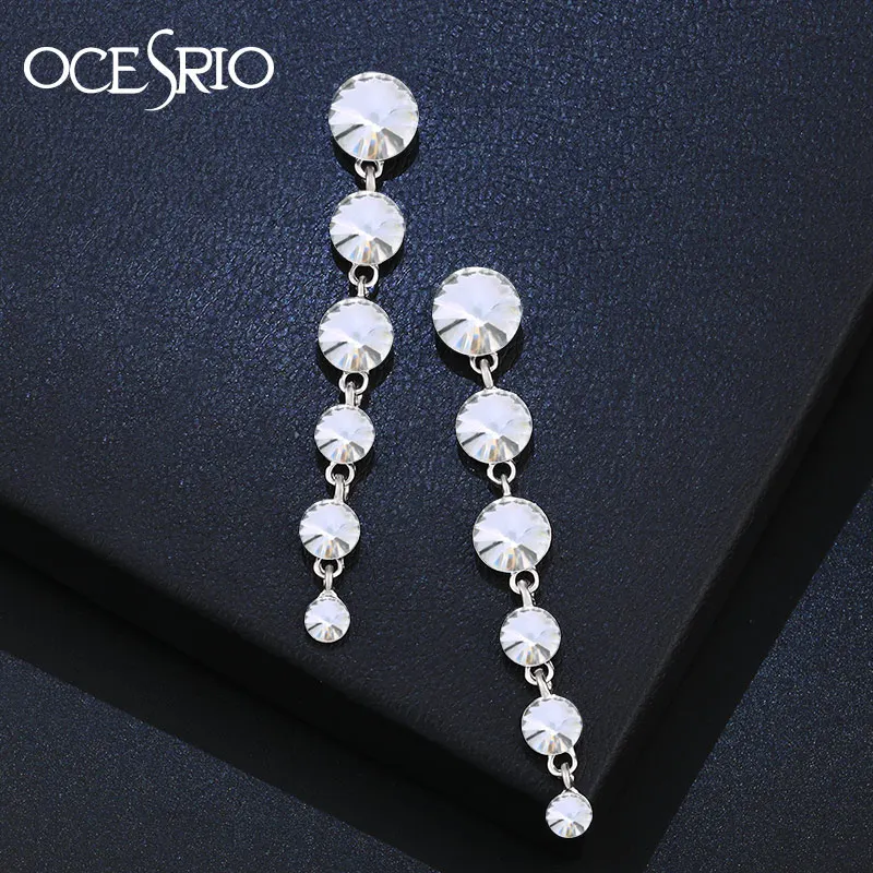 OCESRIO Luxury Round Long Silver Color Earrings Crystal Womens Circle long Chain in jewelry for Women Wedding ers-m58 | Украшения и