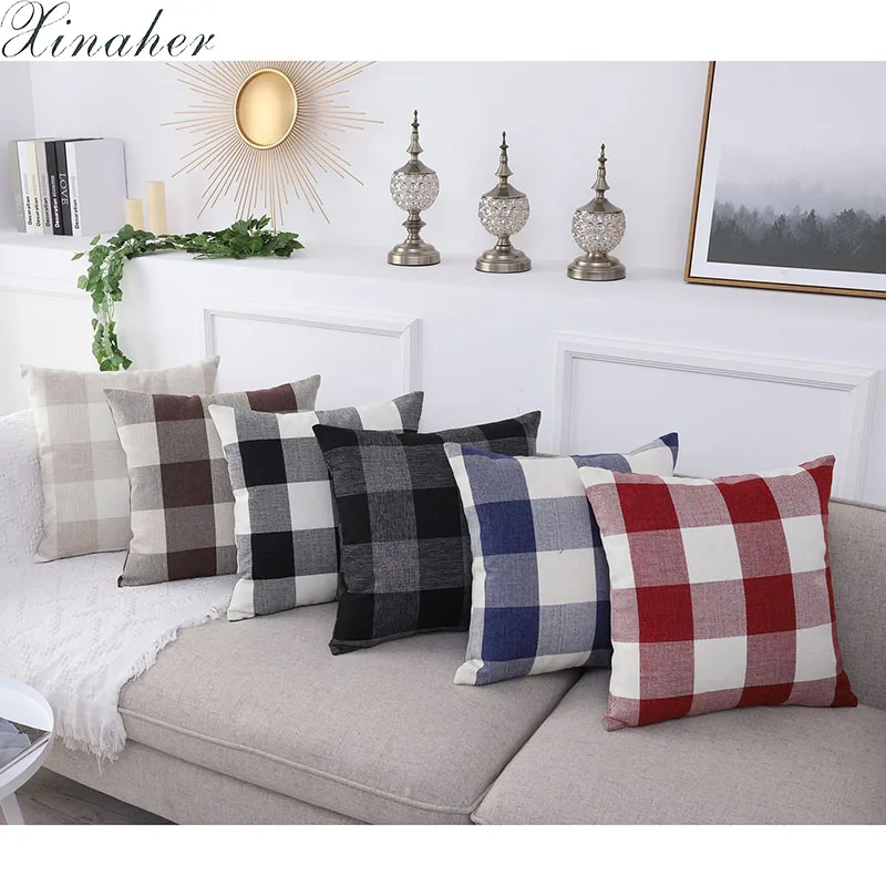 

Two kinds of style 45cm*45cm 30cm*50cm Solid color grid Cushion Cover Linen Throw Pillow Car Home Decoration Decorative Pillowca