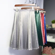 Весеннее Новое поступление 8 цветов металлическая плиссированная юбка Faldas Largas Elegantes Корейский Стиль винтажная юбка одежда