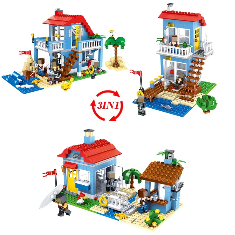 

470Pcs Minecrafted 3IN1 Beach House Models Building Blocks Compatible Legoings City Bricks DIY Toys My World Children Gift