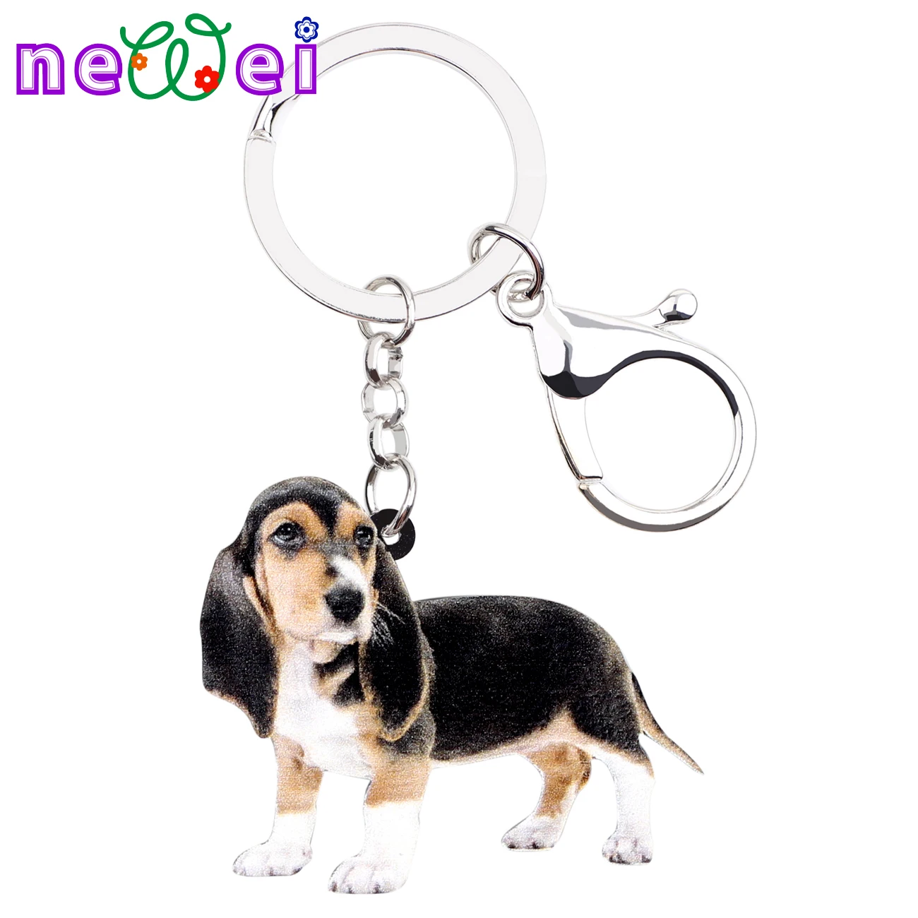 NEWEI Acrylic Sweet Basset Hound Dog Key Chain Keychains Novelty Animal