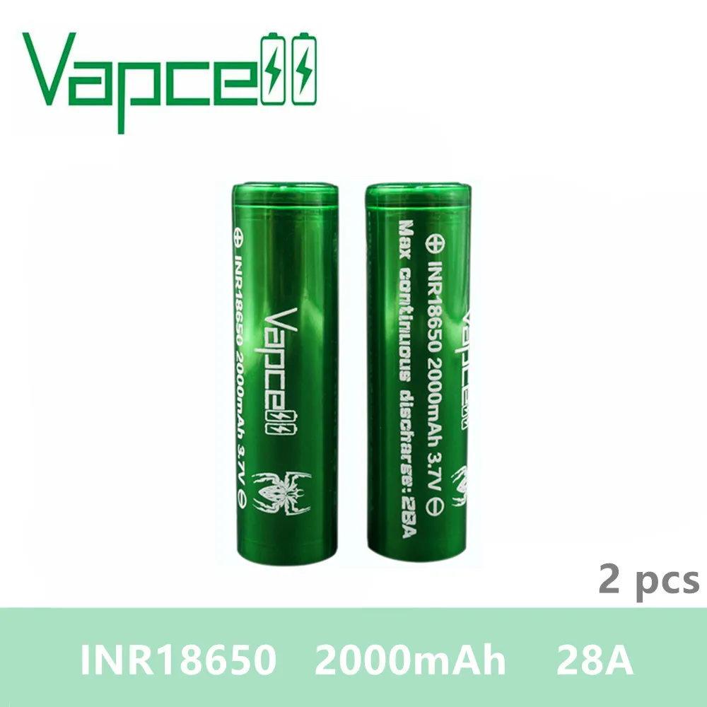 Бесплатная доставка 2 шт. VAPCELL 18650 2000 мАч 28A литиевая батарея высокая мощность 3 7 В