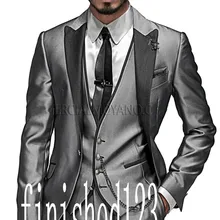 Новое поступление, серебристо-серый смокинг жениха на одной пуговице, Женихи, мужские свадебные костюмы на выпускной, на заказ(пиджак+ брюки+ жилет+ галстук) K: 411