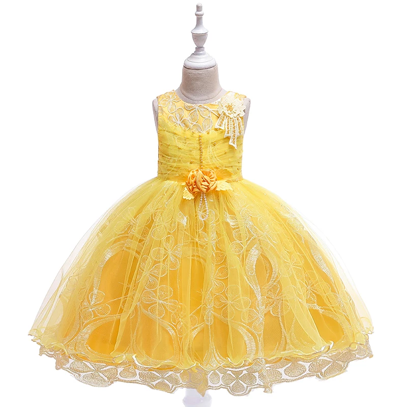 Вышивка бисером кружева аппликация платье в стиле «принцесс» для девочки, детское юбка-пачка для малышей элегантные большой бант свадебные платья tutu вечерние Платья на выход для девочек L5107