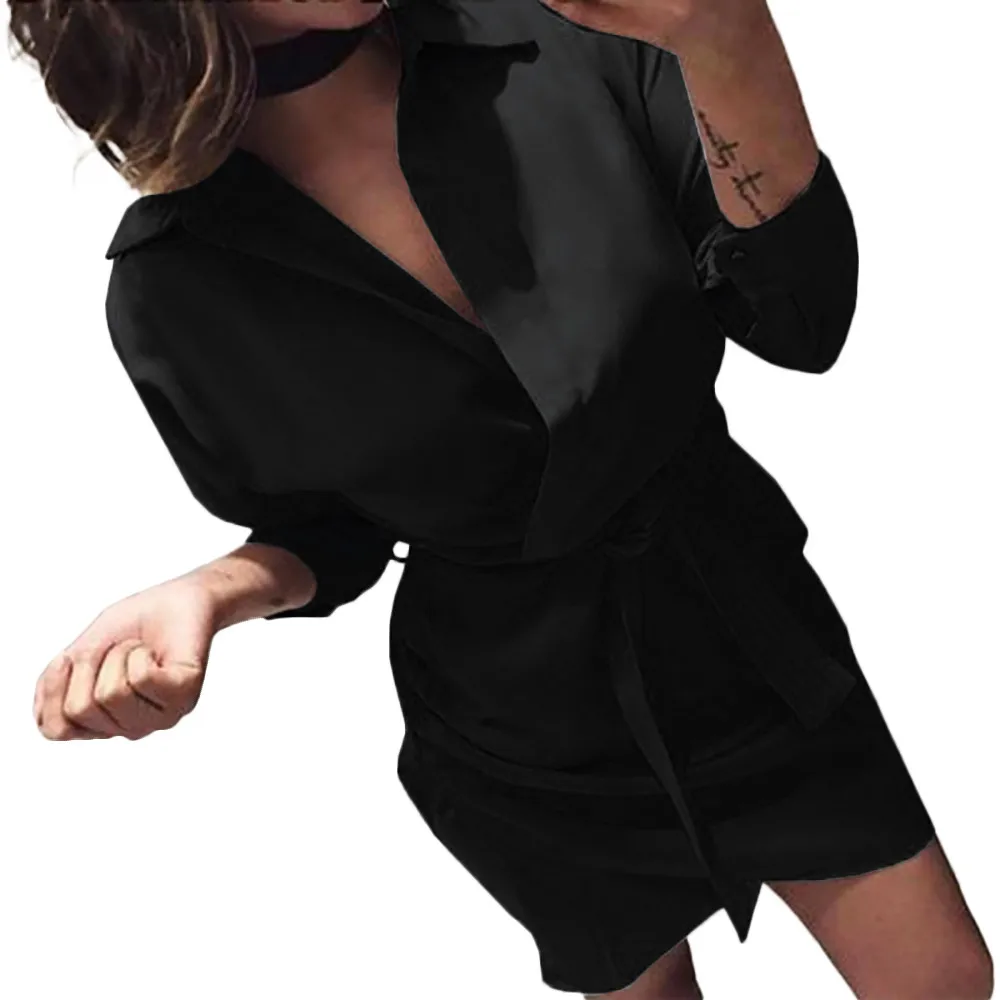 

Casual Women dress Fashion Sexy Long Sleeve party dress Ladies robe femme 2019 Summer retro knotted Blouse Dress robe vestidos