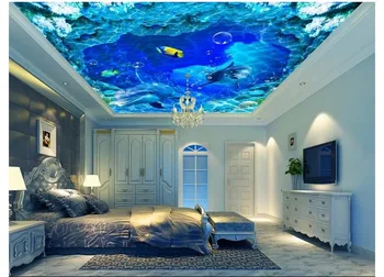

Custom Photo Wallpaper 3d ceiling murals wallpaper Dream Ocean World Watermark Ocean Dolphin Ceiling Fresco Zenith mural decor