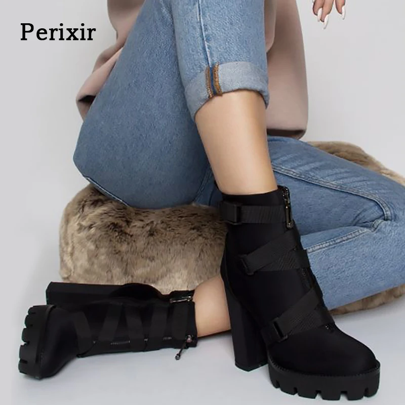 

Perixir High Heel 4 CM Platform Height Ankle Women Sexy Boots Pointed Toe 15 CM Chunky Heels Shoe Boot Ladies Shoes