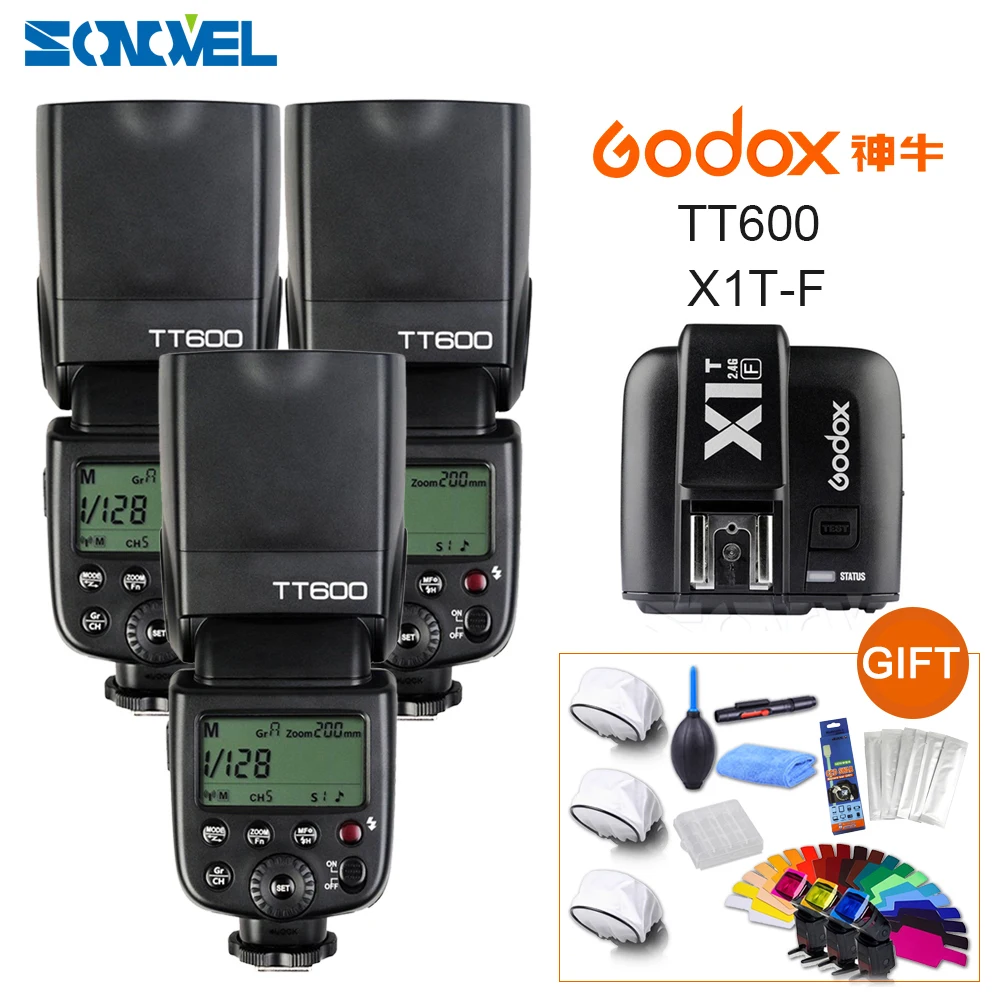 3 шт. Godox TT600 2 4G Беспроводная вспышка для камеры Speedlite + X1T F TTL 1/8000s беспроводной