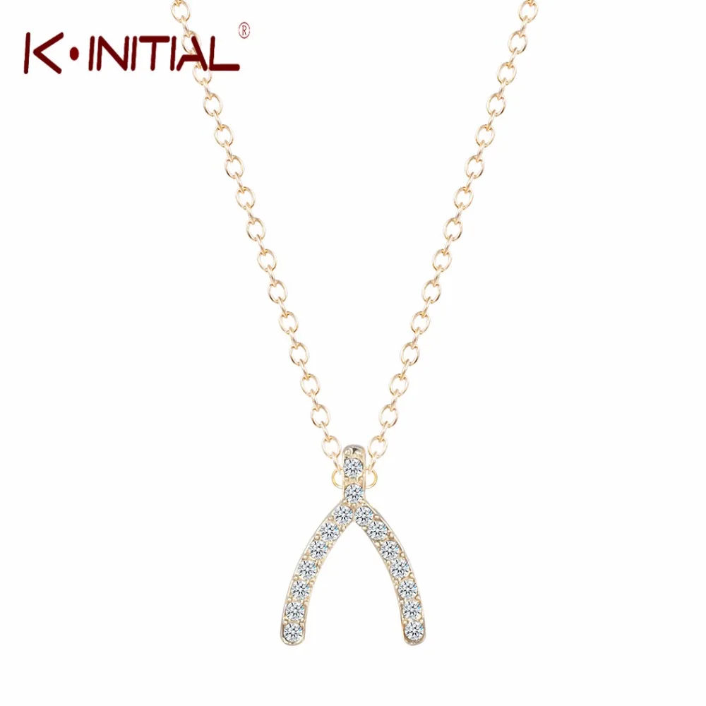 Kinitial Wishbone V образные ожерелья кулоны цепочка из кости для женщин микро