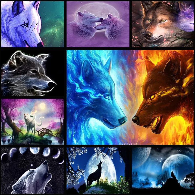 

full Diamond Embroidery Wolf Mosaic 5D Cross Stitch Full Drill Diamond Painting DIY Sticker Decor Paintings