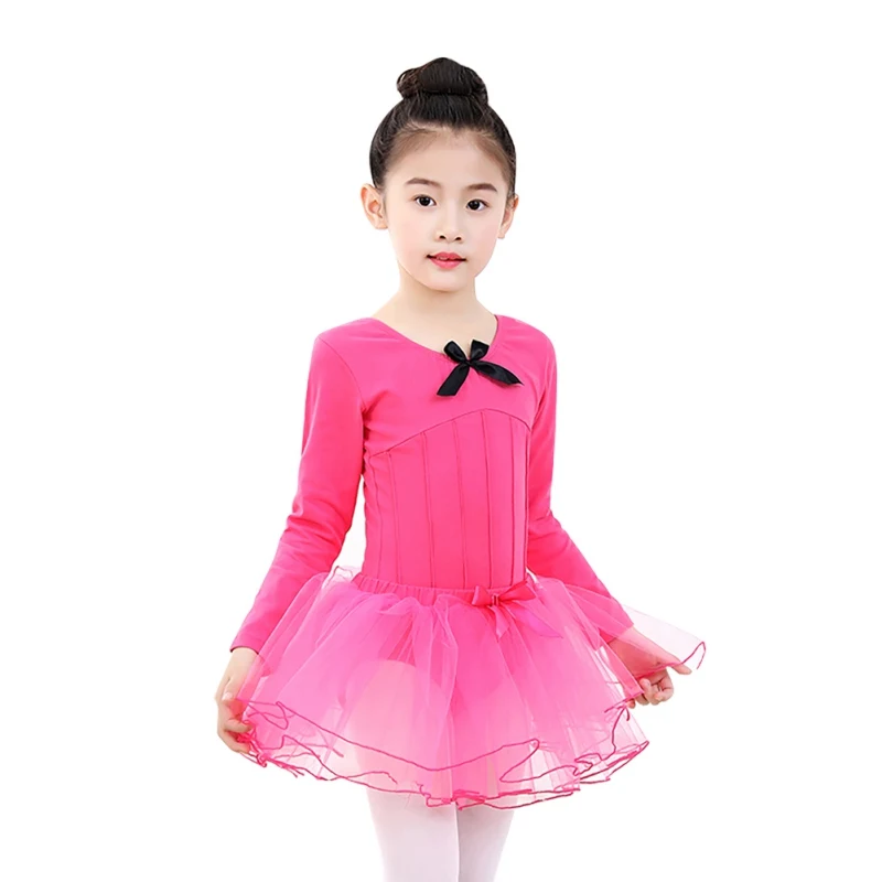 Гимнастическая танцевальная одежда с длинными рукавами цельное платье для девочек хлопковая экзаменационная национальная танцевальная