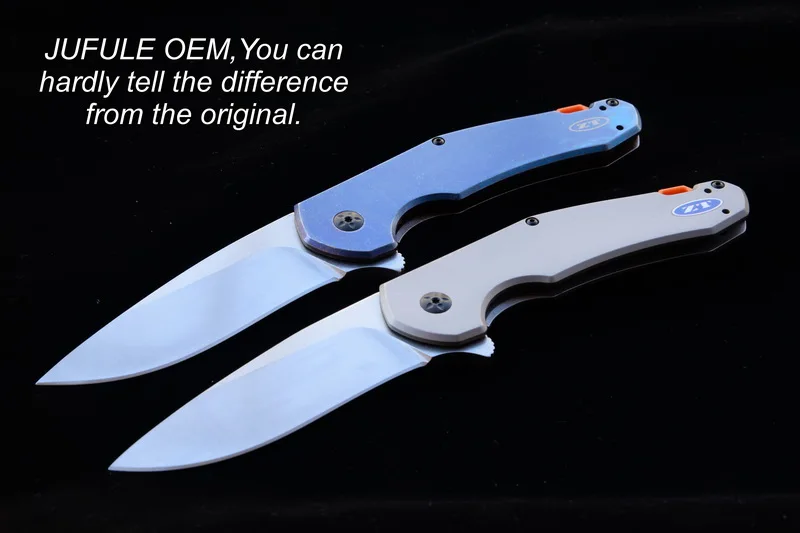 JUFULE OEM 0220 Folding D2 blade Steel Handle Titanium plated Flipper Outdoor Camp Survival Pocket EDC Tool dinner kitchen knife