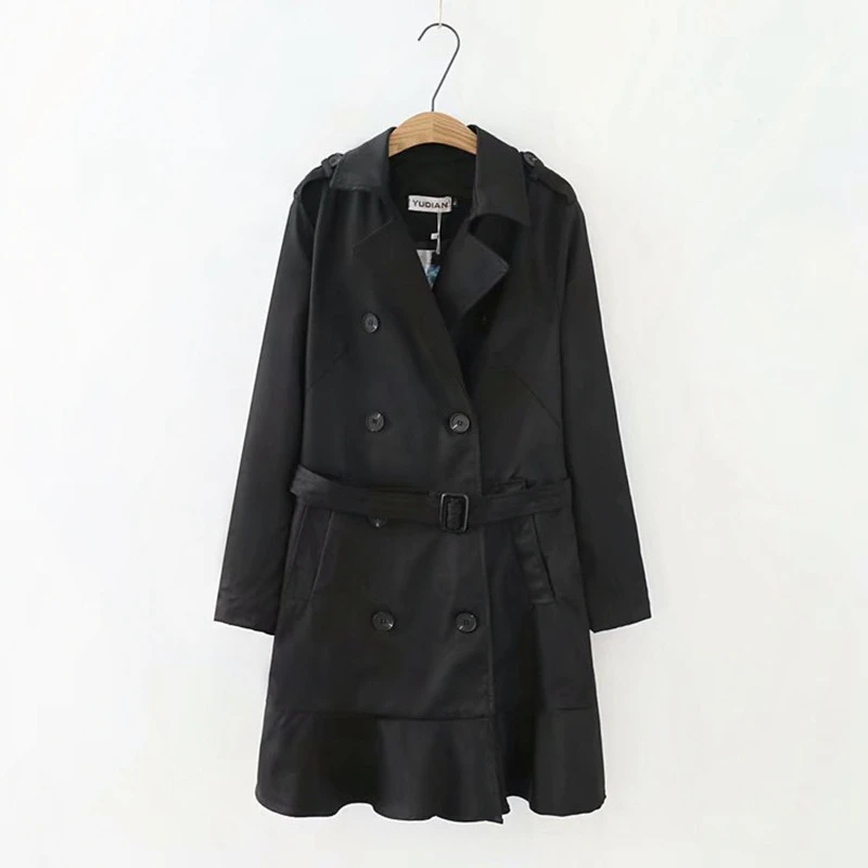 Casual Double Breasted Trench Coat Plus Size XXXL Adjustable Breasted Loose Ruffles Long Trench Outerwear KKFY2845