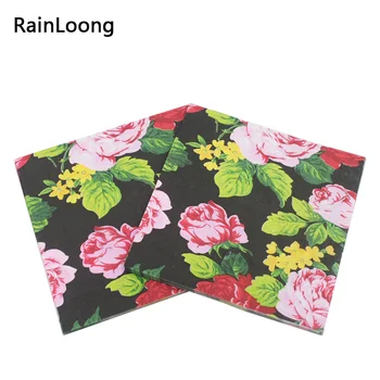

[RainLoong] Floral Flower Paper Napkins Event & Party Tissue For Cocktail Decoration Decoupage Serviettes 33*33cm 5packs