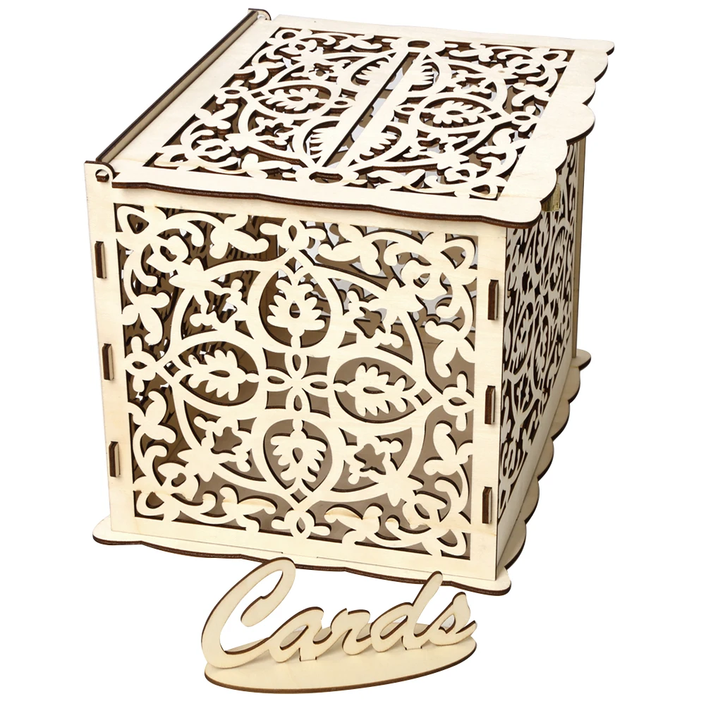 Деревянные Свадебные принадлежности DIY коробка для визиток с замком