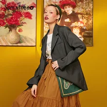 Samstree черные повседневные женские блейзеры, осень, Модные свободные женские пальто в Корейском стиле, большой размер, уличная Женская куртка