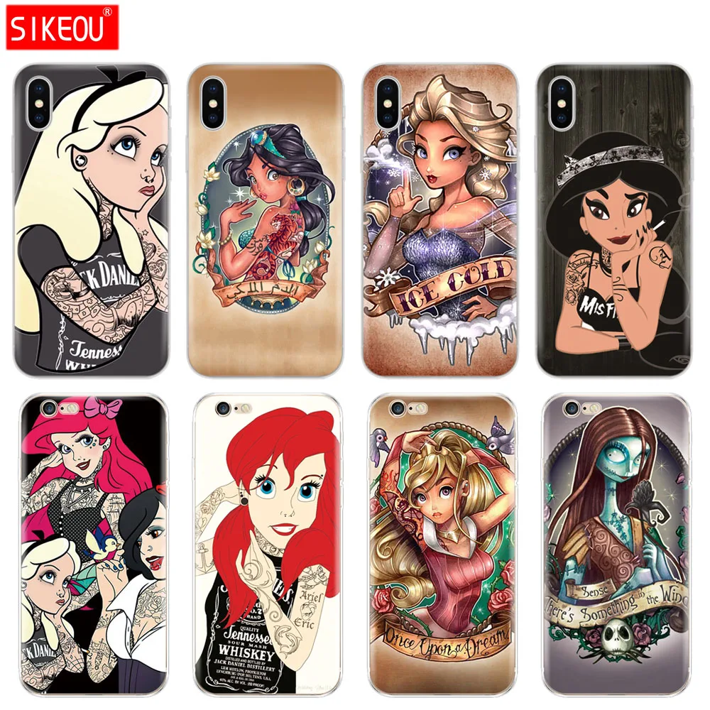 

Silicone Cover Phone Case For Iphone 6 X 8 7 6s 5 5s SE Plus 10 XR XS Max Case Tattoos Princess Ariel The Little Mermaid