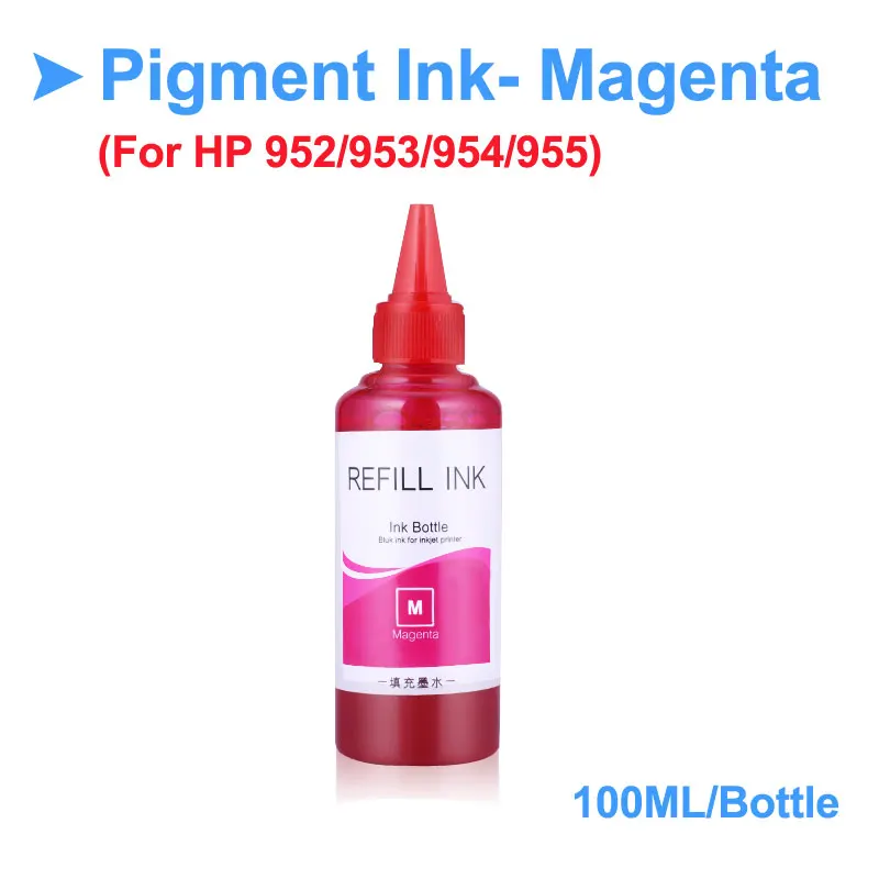 Для hp 952xl 953xl 954xl 955xl пигментные чернила бутылка для hp Officejet 7740 8710 8715 8720 8725 8730 8740 принтер чернила для hp - Цвет: Magenta-100ml