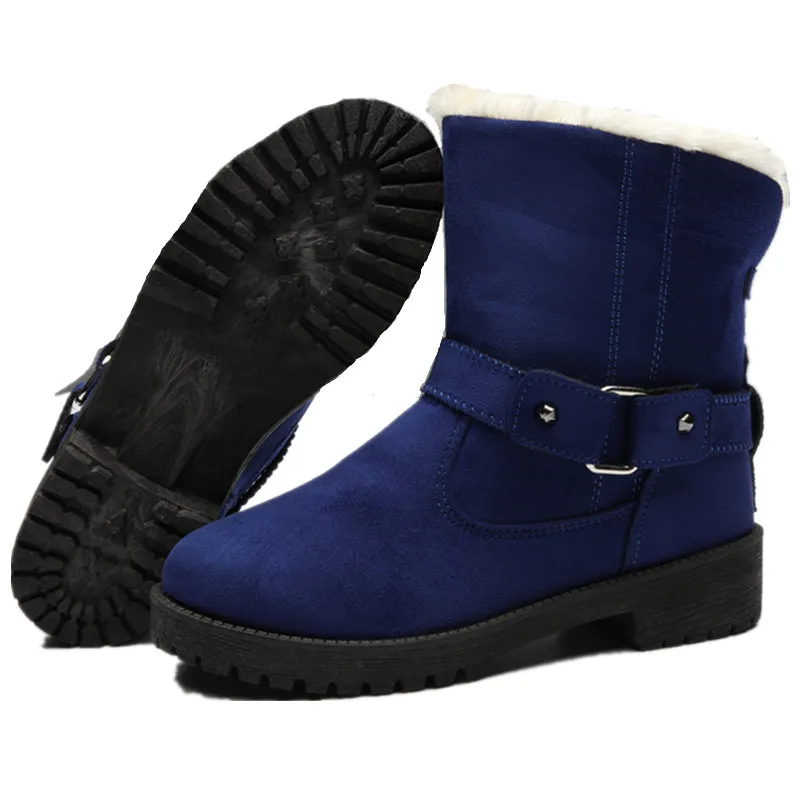 Nice Women Winter Ankle Boots Female Flock Snow Boots Slip On Buckle