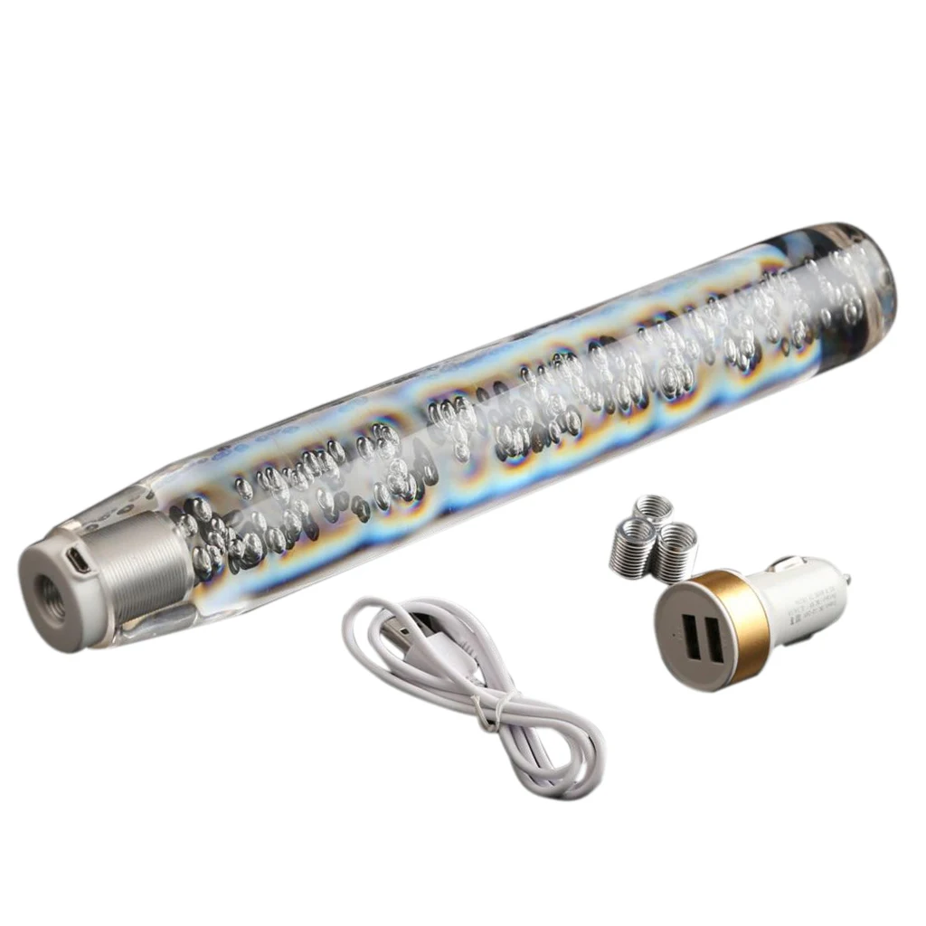 Car Shift Knob Gear Shifter Lever with Crystal Bubble 7-Color LED Light 30CM