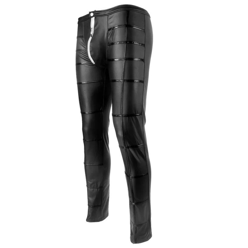 Черные мужские s искусственная кожа молния промежность узкие брюки Леггинсы брюки Клубная одежда брюки для мужчин облегающие костюмы Одежда для вечеринок