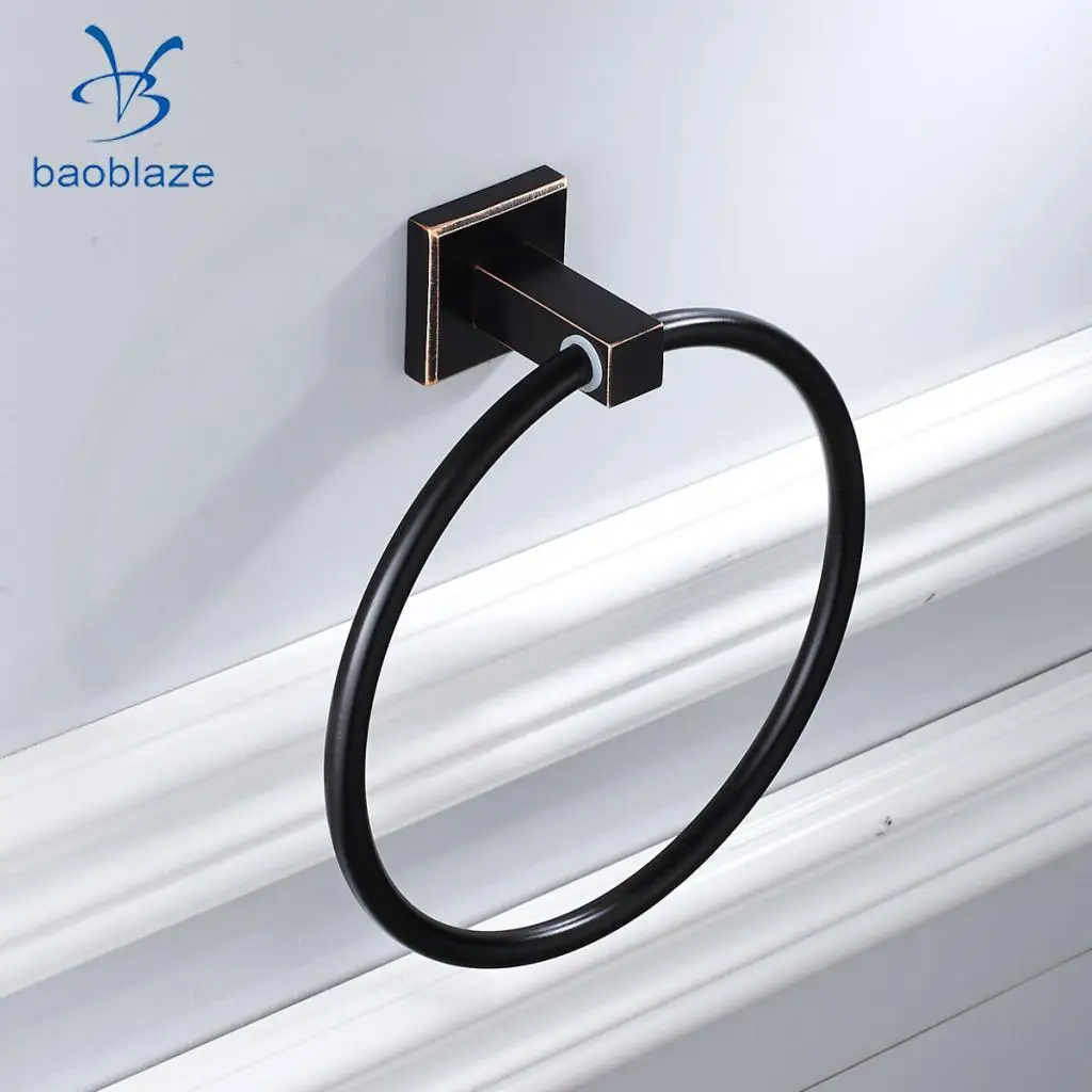 Baoblaze Large Towel Holder Rack, Bath Hanger Hook Wall Mounted Bathroom Black Brass - 1 Line, 2 Line, Round Ring Types Select