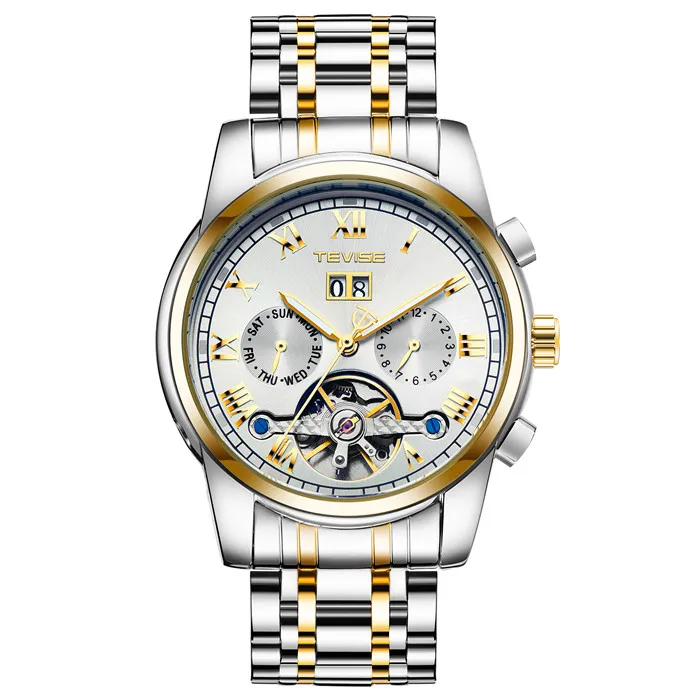 White Gold Silver TEVISE Нержавеющая сталь Автоматическая Спорт механические Для мужчин наручные часы - Цвет: White Gold Silver