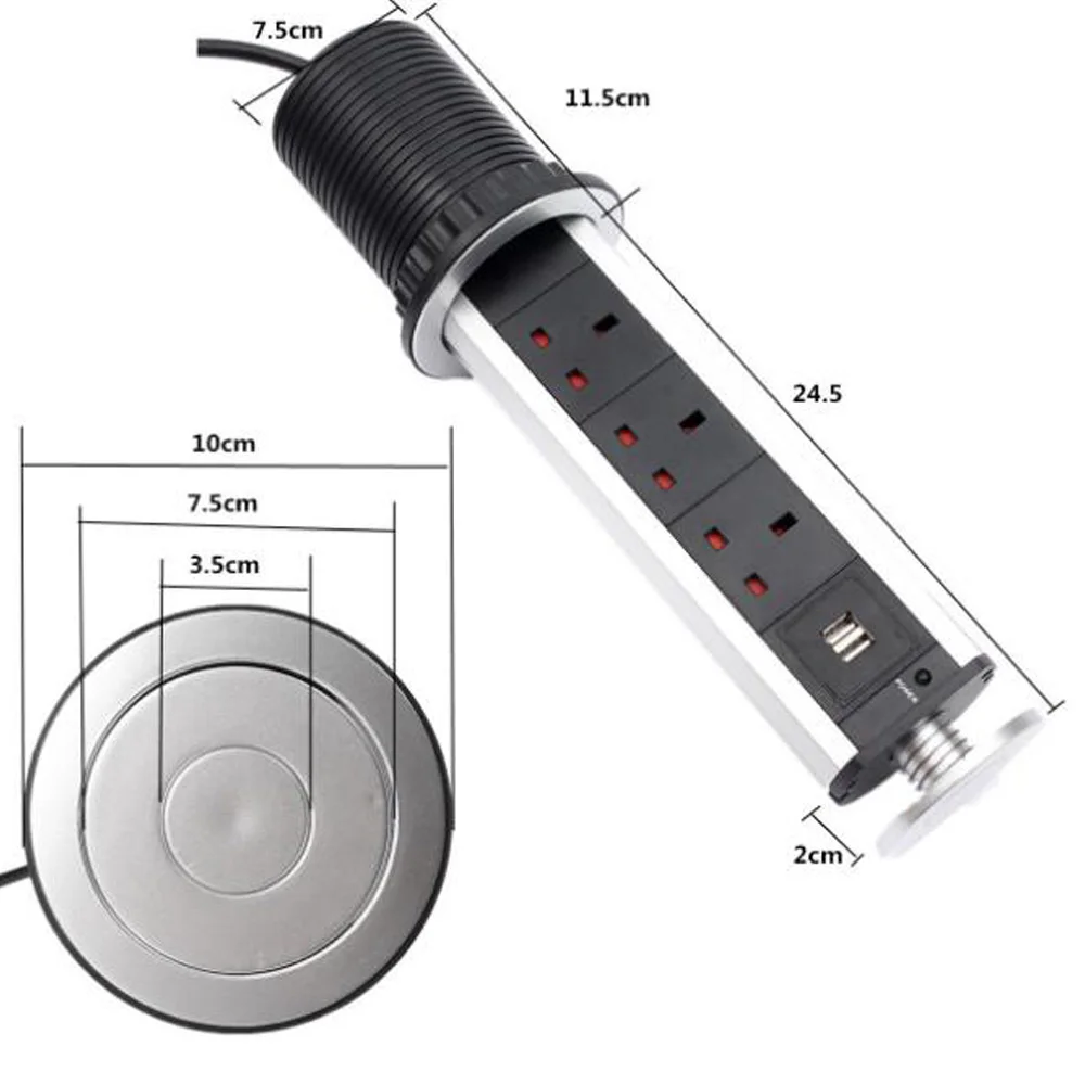 Высокое качество 2 м провод ЕС США Великобритания AU 3 jack двойной USB выдвижной настольный подъемник розетка офис кухня Скрытая мощность адаптер разъем