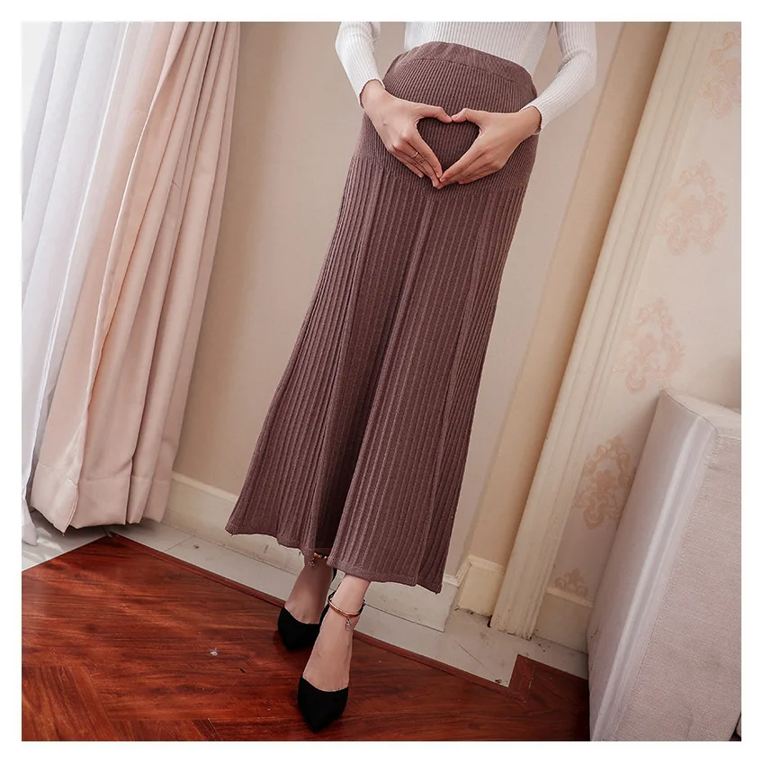 Elastic Waist Belly Maternity Long Skirts Bottoms Clothes for Pregnant Women Autumn Charming Knitted Pregnancy Skirts